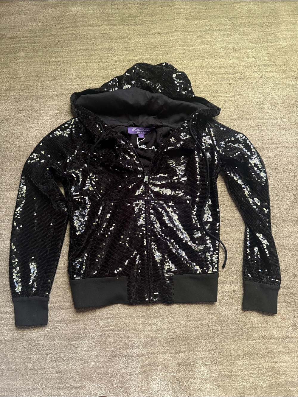 Ralph Lauren purple label full sequin zip hooded cardigan sweater